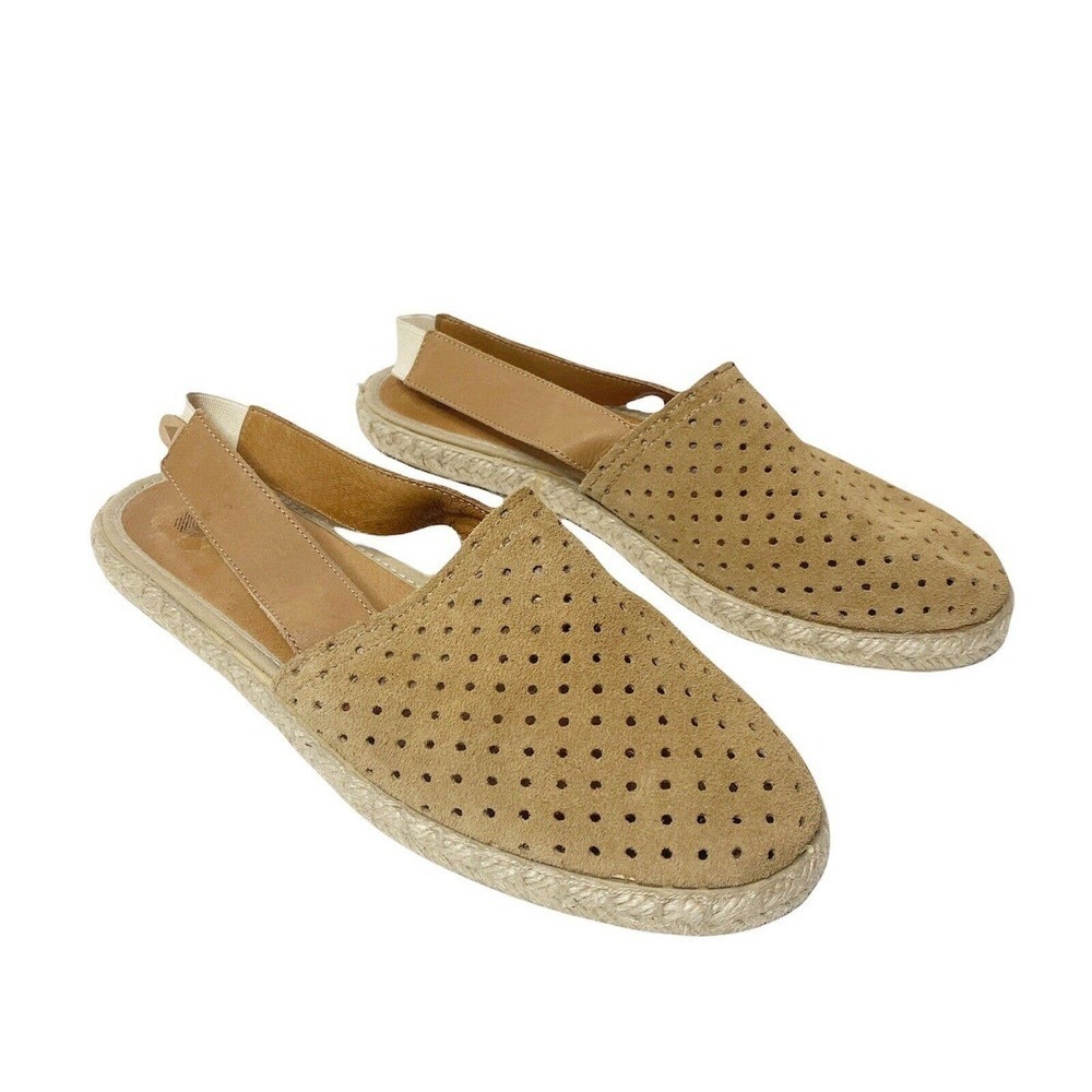 Eric Michael Women Tan Slingback Espadrilles Perforated Sz 38/ 7.5 Nubuck